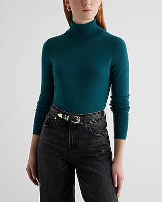 Silky Soft Fitted Turtleneck Sweater Green Women's XS