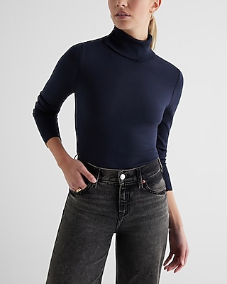 Silky Soft Fitted Turtleneck Sweater Blue Women's XS