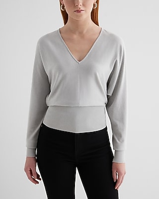 V-Neck Banded Bottom Soho Sweater Gray Women's XS