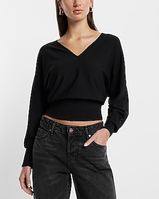 V-Neck Banded Bottom Soho Sweater Black Women's L