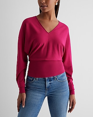 V-Neck Banded Bottom Soho Sweater Pink Women's M