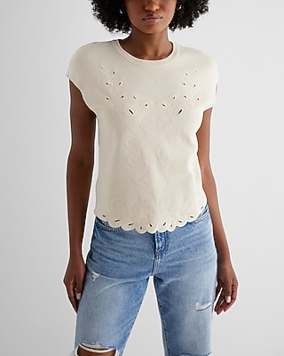 Embroidered Lace Crew Neck Sweater