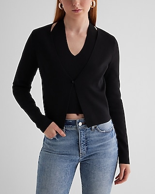Layered Halter Neck Cardigan Black Women's L