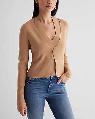 Layered Halter Neck Cardigan Brown Women's XS