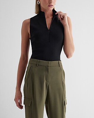 Zip Up Sleeveless Sweater Bodysuit