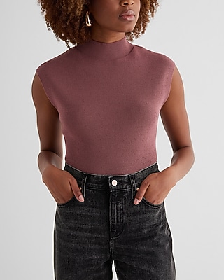 Mock Neck Cap Sleeve Sweater Purple Women's XS