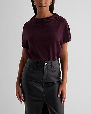 Crew Neck Short Sleeve Sweater Red Women's XL