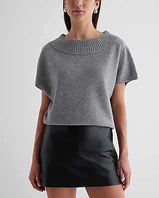 Crew Neck Short Sleeve Sweater Gray Women's L