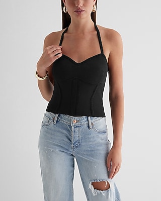 Fitted Tie Halter Corset Sweater Cami