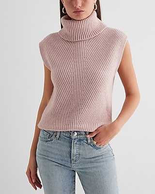 Ribbed Turtleneck Sweater Vest Red Women's XS