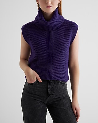 Ribbed Turtleneck Sweater Vest Purple Women's XL