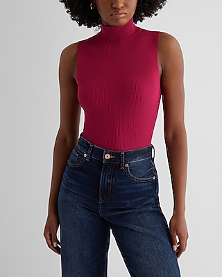 Silky Soft Fitted Mock Neck Sweater Tank Pink Women's L