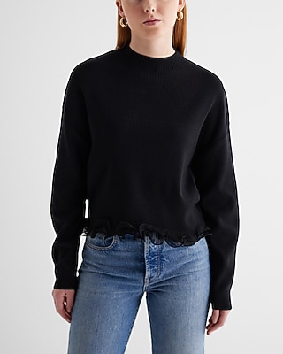 Ribbed Mock Neck Ruffle Hem Sweater