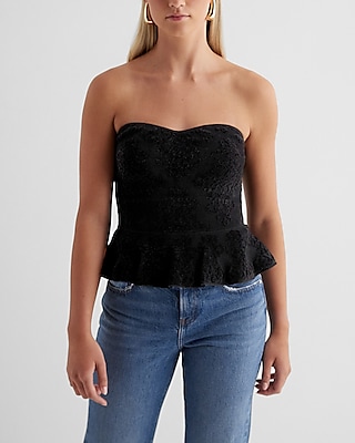 Velvet Printed Strapless Peplum Sweater Tube Top
