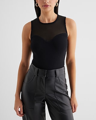 Fitted Mesh Ribbed Crew Neck Sweater Tank