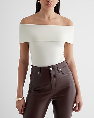 Off The Shoulder Overlay Sweater Bodysuit White Women's S