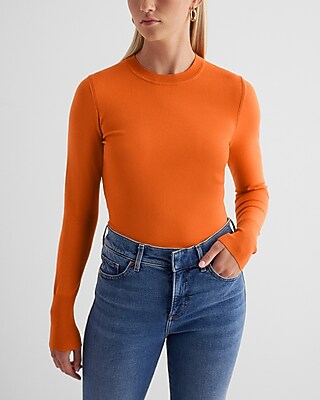 Silky Soft Fitted Crew Neck Sweater Orange Women's M