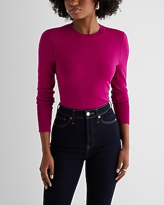Silky Soft Fitted Crew Neck Sweater Pink Women's M
