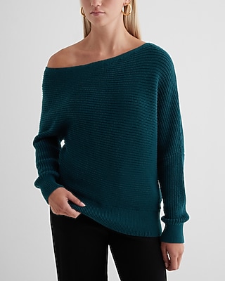 Asymmetrical Off The Shoulder Long Sleeve Sweater Green Women's S
