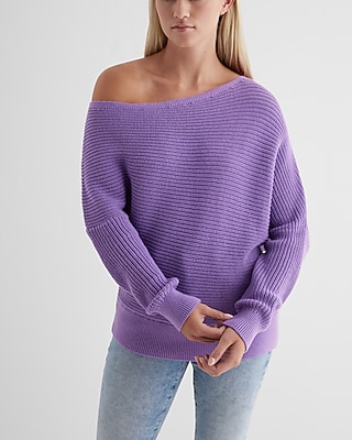 Asymmetrical Off The Shoulder Long Sleeve Sweater Purple Women's XL