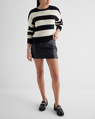 Striped Fuzzy Knit Crew Neck Sweater