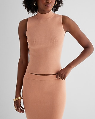 Ribbed Shine Mock Neck Sweater Tank Orange Women's XL