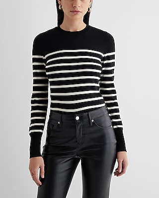 Silky Soft Striped Fitted Crew Neck Sweater Multi-Color Women's M