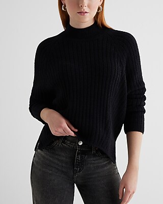 Ribbed Mock Neck Long Sleeve Sweater Black Women's XL