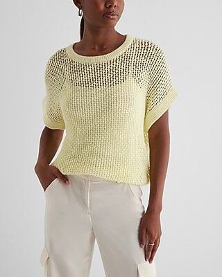 Crochet Crew Neck Short Sleeve Sweater