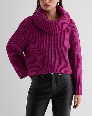 Ribbed Cowl Neck Sweater Pink Women's XS