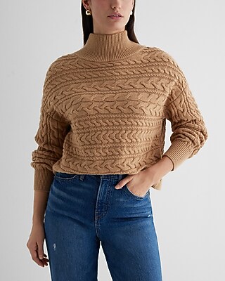 Reversible Cable Knit Mock Neck Crossover Sweater
