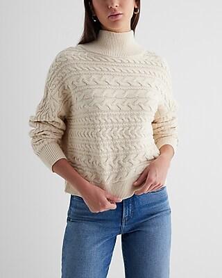 Reversible Cable Knit Mock Neck Crossover Sweater Neutral Women's M