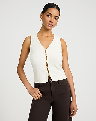 V-Neck Gold Button Front Cutaway Sweater Vest