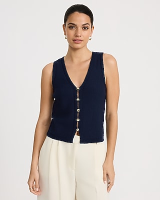 V-Neck Gold Button Front Cutaway Sweater Vest