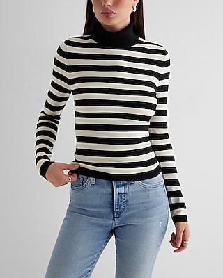 Silky Soft Striped Fitted Turtleneck Sweater