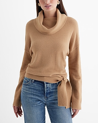 Tie Hem Turtleneck Sweater Brown Women's XL