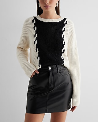 Cable Knit Color Block Crew Neck Sweater