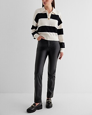 Striped Novelty Button Polo Sweater Multi-Color Women's M