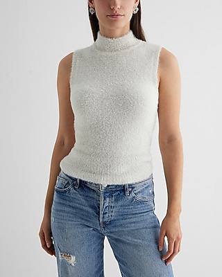 Tinsel Mock Neck Sweater Tank White Women's XS