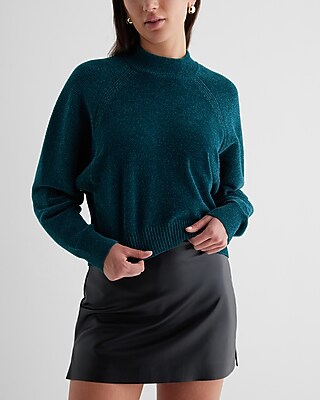 Velvet Mock Neck Long Sleeve Sweater Green Women's M