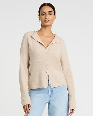 Express Women's Essential Roll-Neck Cardigan in Brown XS/Small