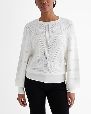 Open Stitch Crew Neck Sweater White Women's XL