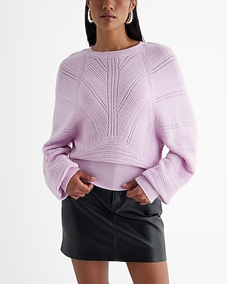 Open Stitch Crew Neck Sweater Pink Women's L