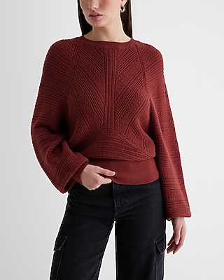 Open Stitch Crew Neck Sweater Red Women's XS