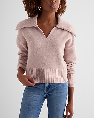 V-Neck Long Sleeve Polo Sweater Red Women's XS