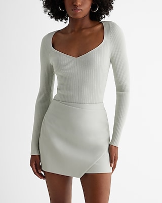 Fitted Ribbed Sweetheart Neckline Sweater