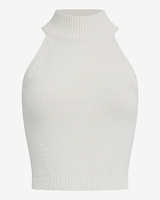 Express Women's Ribbed Halter Sweater Tank Top in White