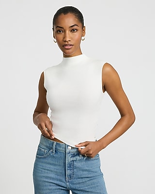 Express Women's Mock Neck Ruched Sweater Tank Top in White Small