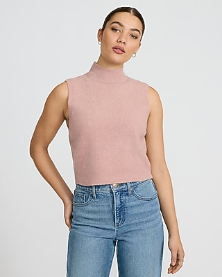 Express Plus Size Women's Wool-Blend Mock Neck Sweater Tank Top in Pink XL