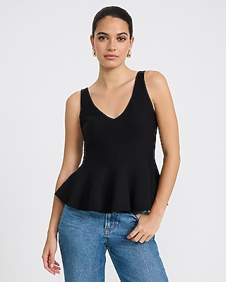 Cotton V-Neck Peplum Sweater Tank